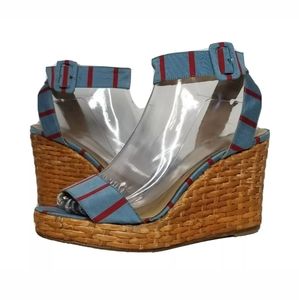 Kate Spade Cabana Striped Open-Toe Wicker Wedge